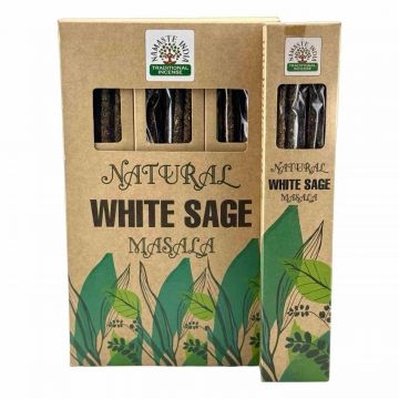 Natural White Sage Smudge Incense Sticks, Namaste India - 30 Gram (12 Boxes of Approx 8-10 Sticks)